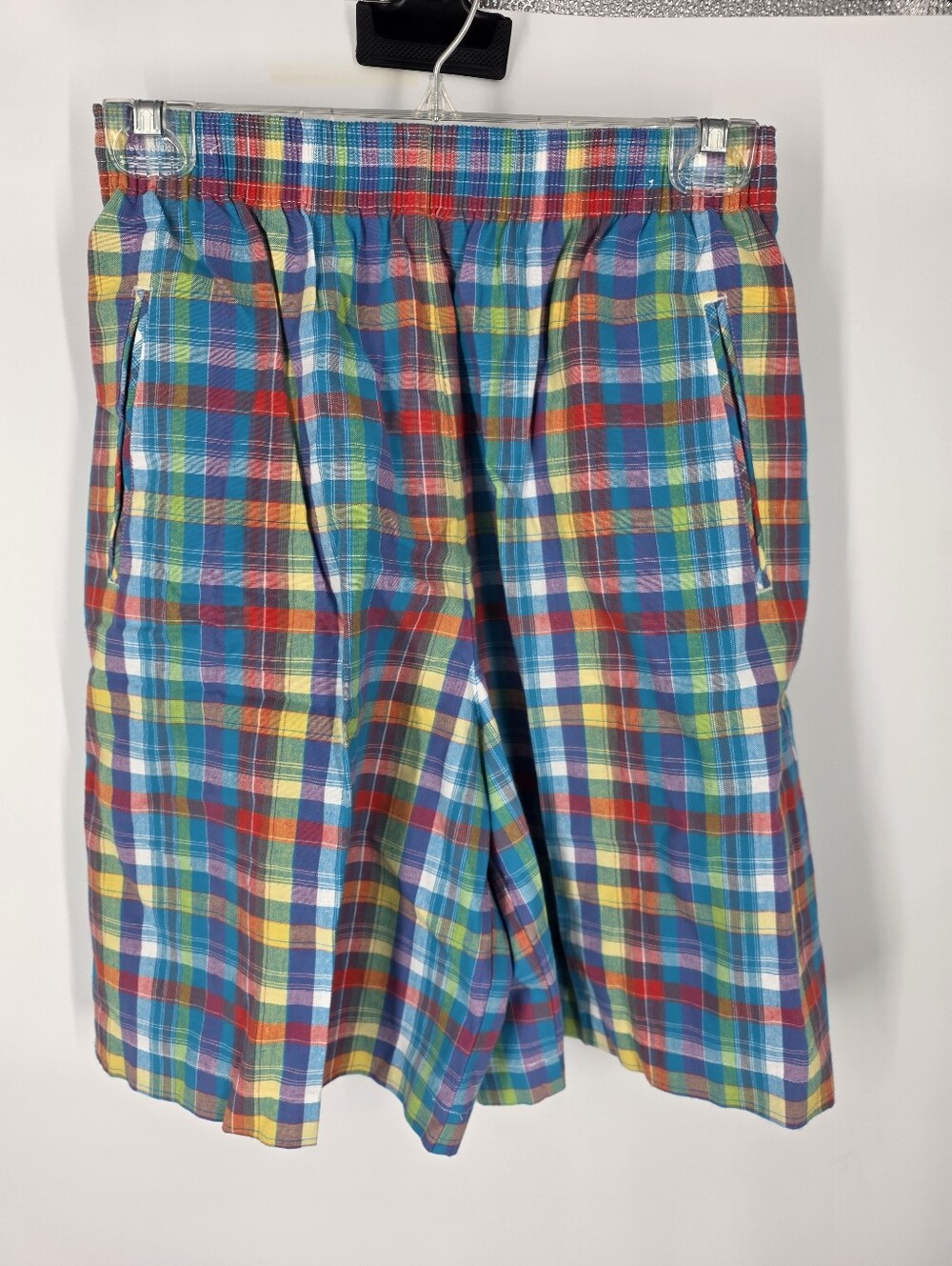 Koret Vintage Madras Plaid Shorts Small S Colorful Rainbow Elastic Waist Pockets
